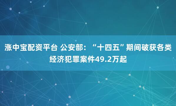 涨中宝配资平台 公安部：“十四五”期间破获各类经济犯罪案件49.2万起