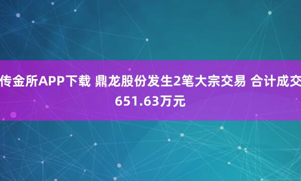 传金所APP下载 鼎龙股份发生2笔大宗交易 合计成交651.63万元