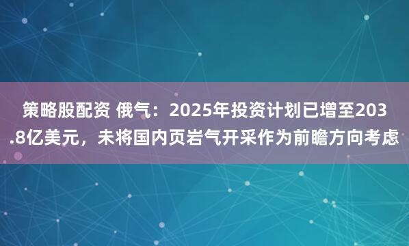 策略股配资 俄气：2025年投资计划已增至203.8亿美元，未将国内页岩气开采作为前瞻方向考虑