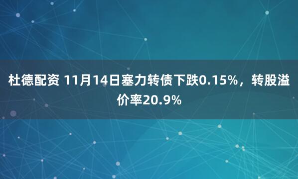 杜德配资 11月14日塞力转债下跌0.15%，转股溢价率20.9%