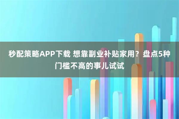秒配策略APP下载 想靠副业补贴家用？盘点5种门槛不高的事儿试试
